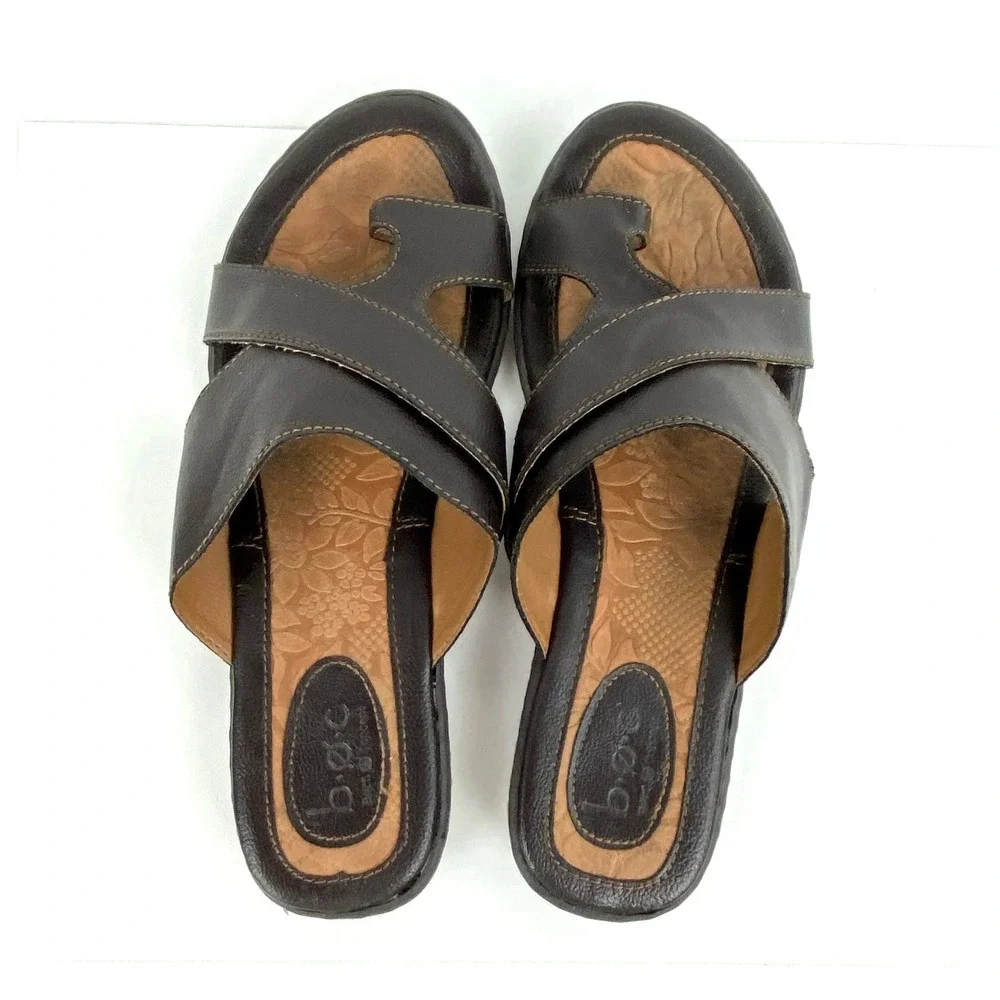 boc Born Sandals Women's 8 Slip On Slides Flats Shoes Flip Flops Brown 38.5 - Picture 7 of 9